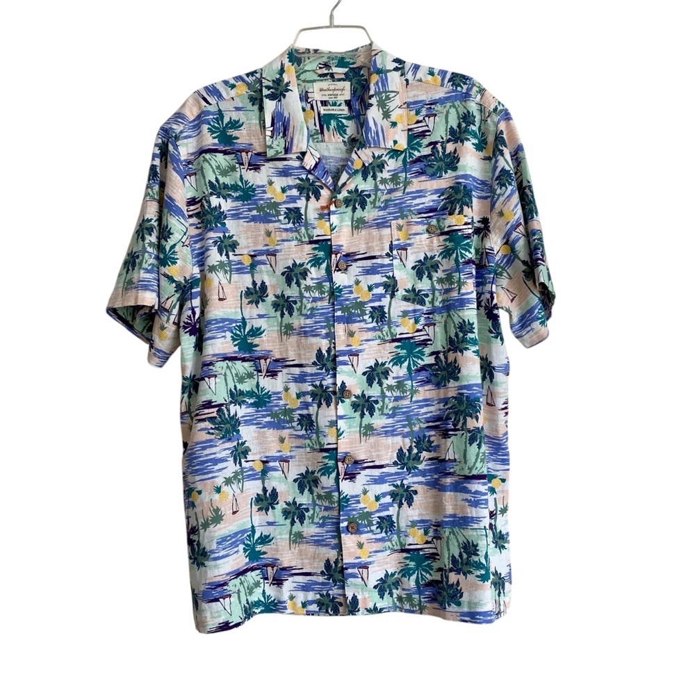 Aloha Shirt Size XL Linen Blend Short Sleeve Hawaiian Camp Tropical Island Aloha